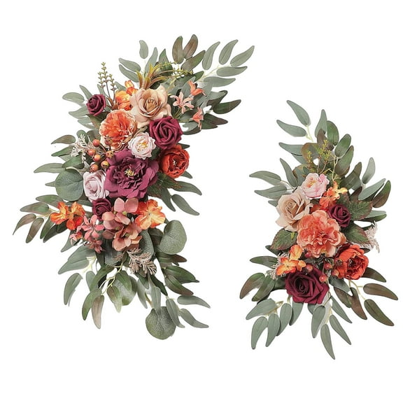 2 Pieces Silk Flowers Hanging Wedding Arch Wreath for Farmhouse Wall Wedding Red