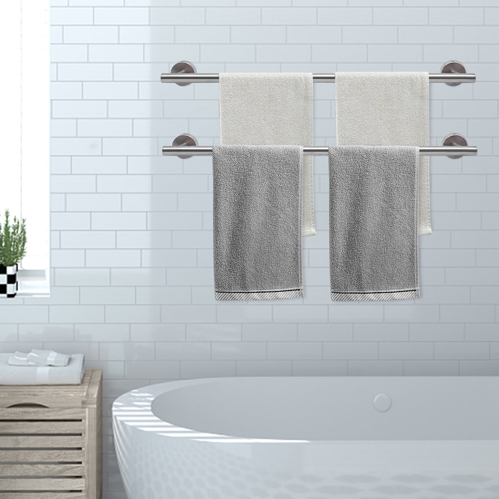 2 Pieces Silver Bathroom Towel Bar 24 Inch Double Towel Racks Bathroom ...