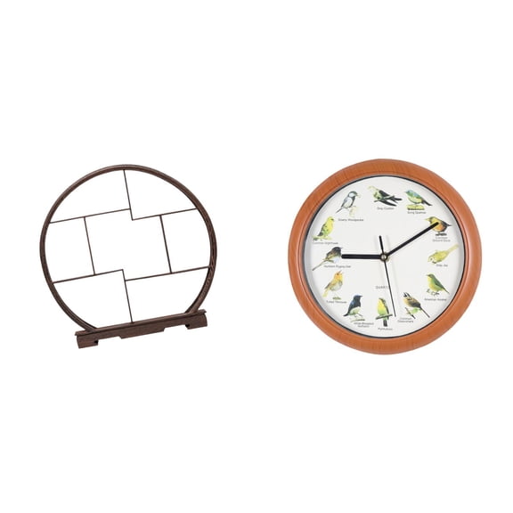 2 Pieces Singing Bird Clock Wall Clock Display Stand with Singing Bird Sound for Living Room Bedroom Home Decor