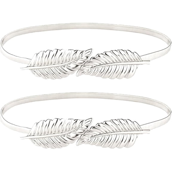 2 Pieces Skinny Metal Belt for Dress Stretch Thin Waist Belts for Women Silver