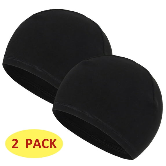 2 Pieces Skull Caps Beanie Cap Under Helmet Liner for Men Women Outdoor Sports Black