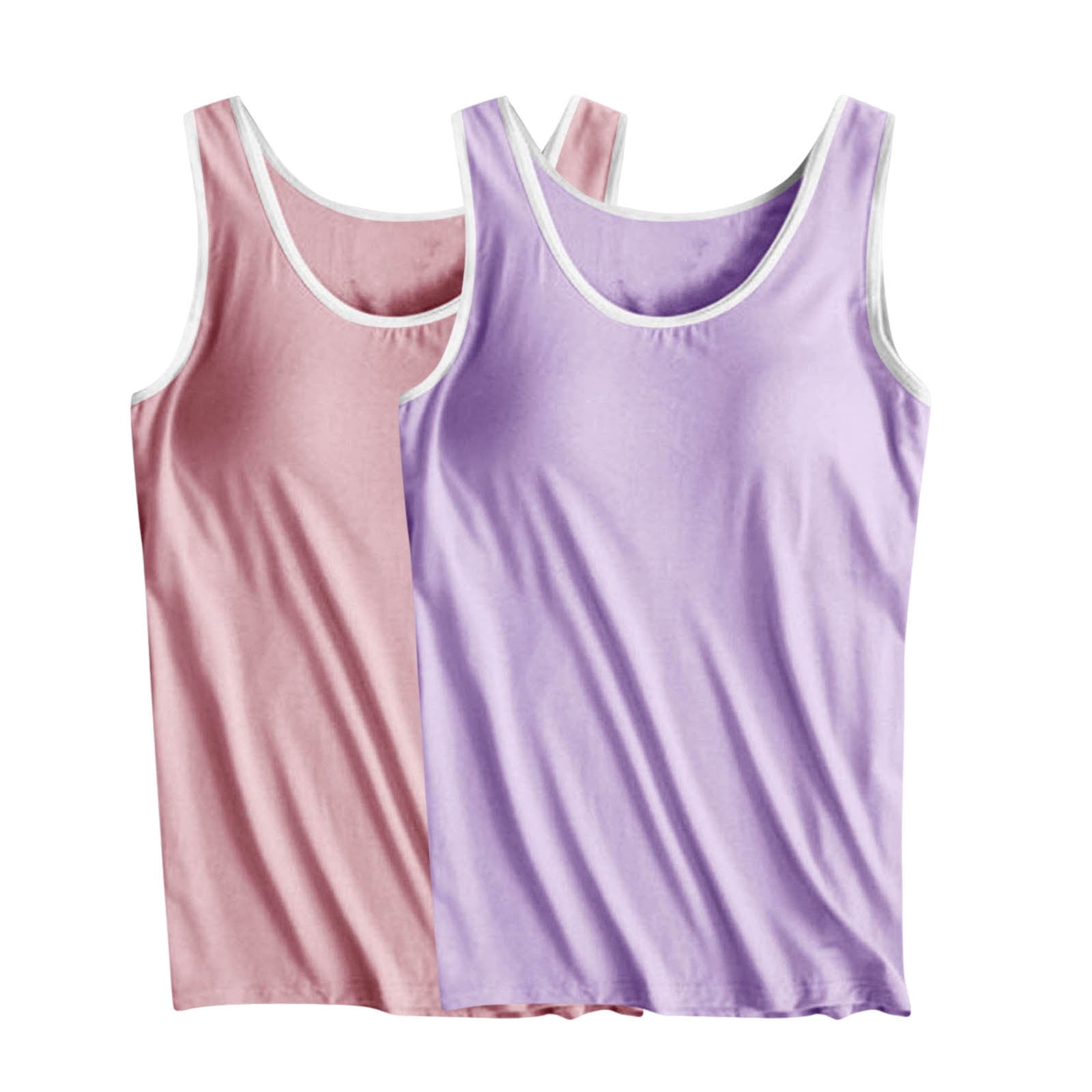 2 Pieces Sleeveless Tops with Built in Bras Workout Tank Tops Soild