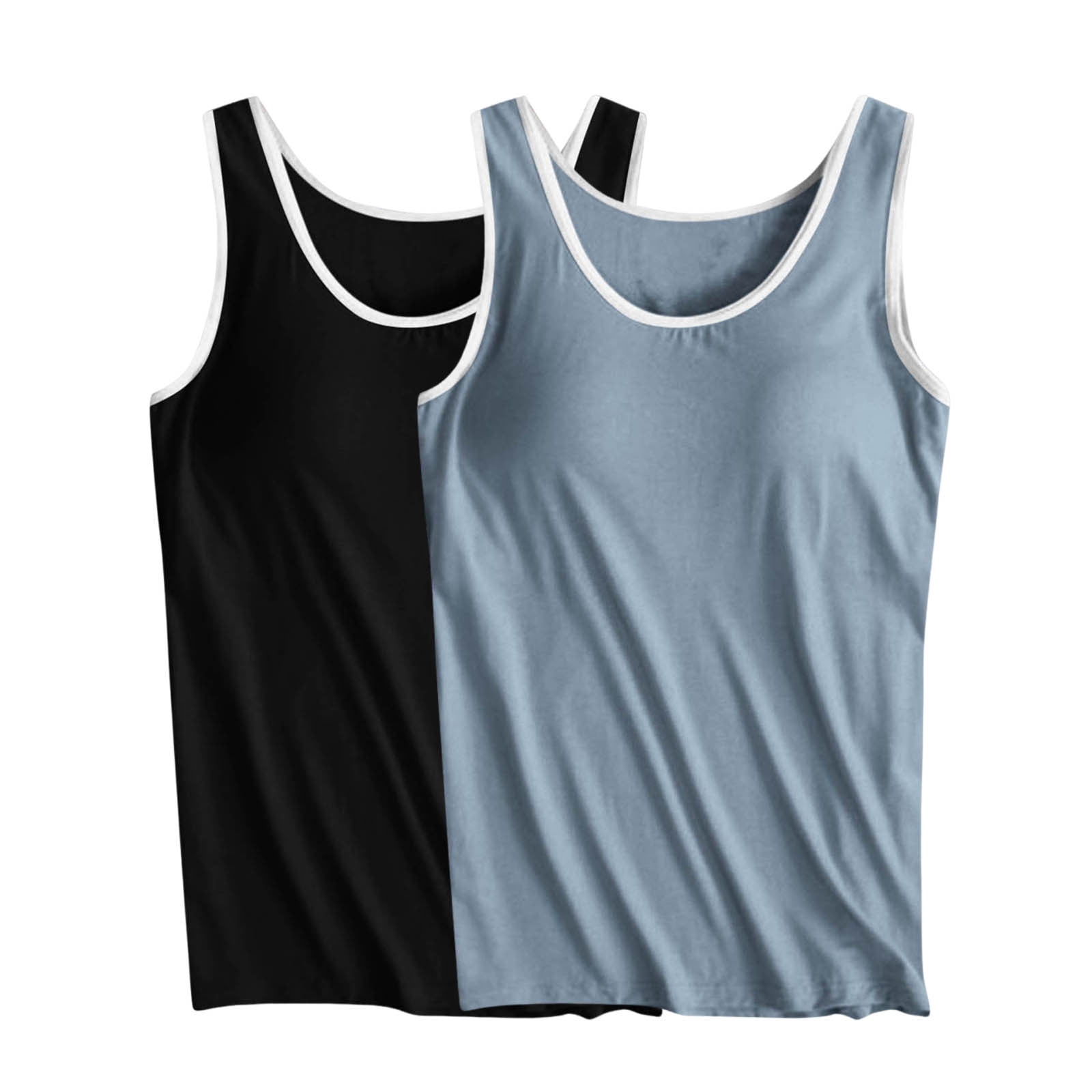 2 Pieces Sleeveless Tops with Built in Bras Workout Tank Tops Soild