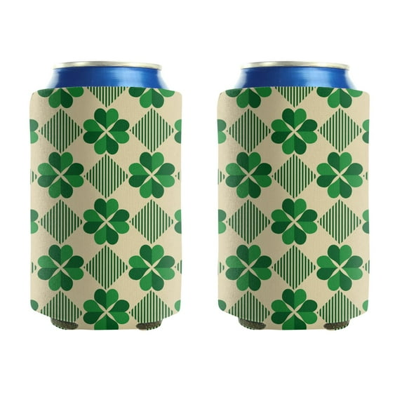2 Pieces Sleeves Beer Cooler Bags Insulated Collapsible Beer Can Sleeve Green Four Clover Leaf Can Cooler Sleeve for Energy Drink & Beer