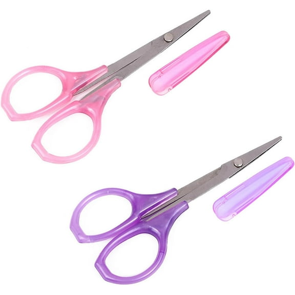 2 Pieces Small Scissors,Stainless Steel Sharp Crafting Scissors With Fine Straight Tips,Purple/Pink Portable Sewing With Cover For Student Embroidery,Knitting,Paper Cutting,and Scrapbooking.