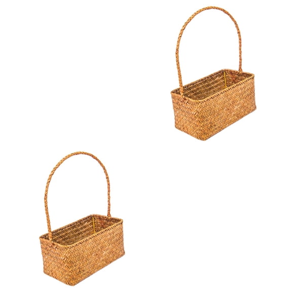 Set of 2 Small Handmade Wicker Baskets with Handles, Orange, 32.525cm - Storage and Decorative Bins