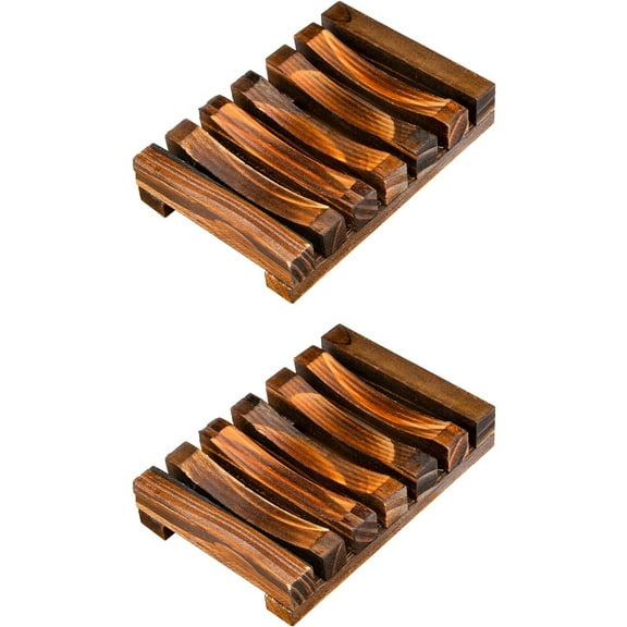 2 Pieces Soap Dish Holder - Bathroom Wooden Soap Saver Handcrafted Bar Soap Holder Lightweight Soap Tray Stand Natural Wood Soap Case Self Draining for Shower Kitchen Soap Sponge Accessories