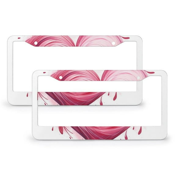 2 Pieces Soft Pink And Red Hearts License Plate Cover Anniversary Wedding Car Tags Frames Holder Metal 2 Round Holes Fits All Car