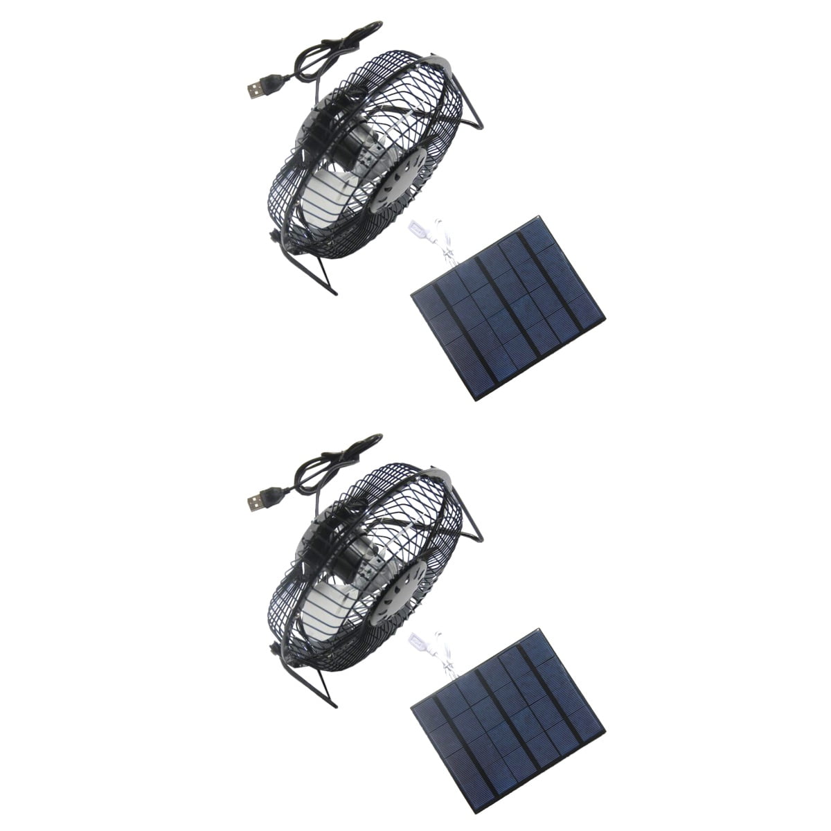 2 Pieces Solar Powered Fan Portable Air Room Conditioner Office Black