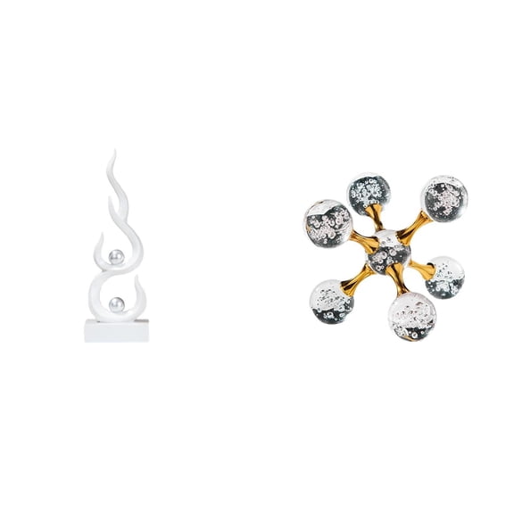 2 Pieces Sphere Figurine Abstract Fire Sculpture Resin Material Modern Art Statue for Desk Shelf Home Office