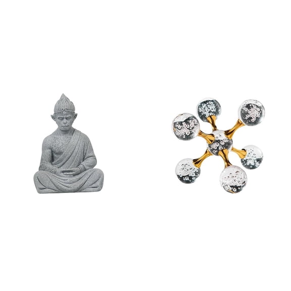 2 Pieces Sphere Figurine Monkey Buddha Statue Modern Design Sandstone Material Suitable for Office Patio Living Room
