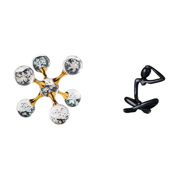 2 Pieces Sphere Figurine Thinker Statue Abstract Sculpture Glass Material for Office Desk Shelf Living Room Decor