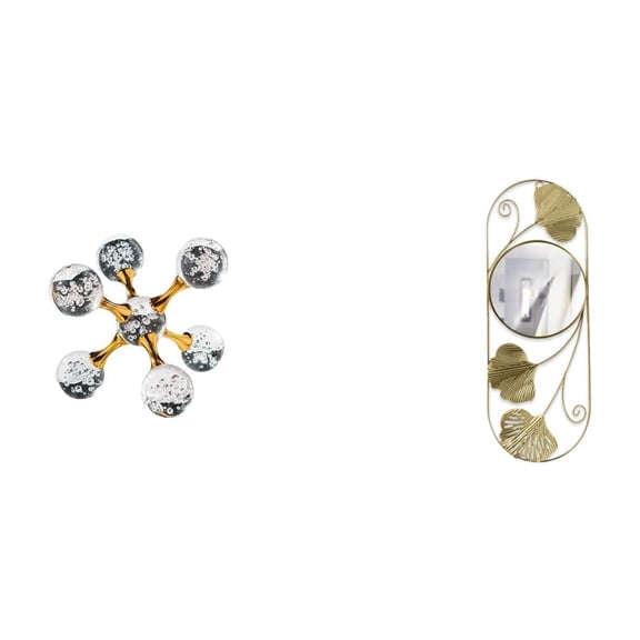 2 Pieces Sphere Figurine Wall Mirror Desktop Ornament Glass Material for Living Room Office Shelf Decor