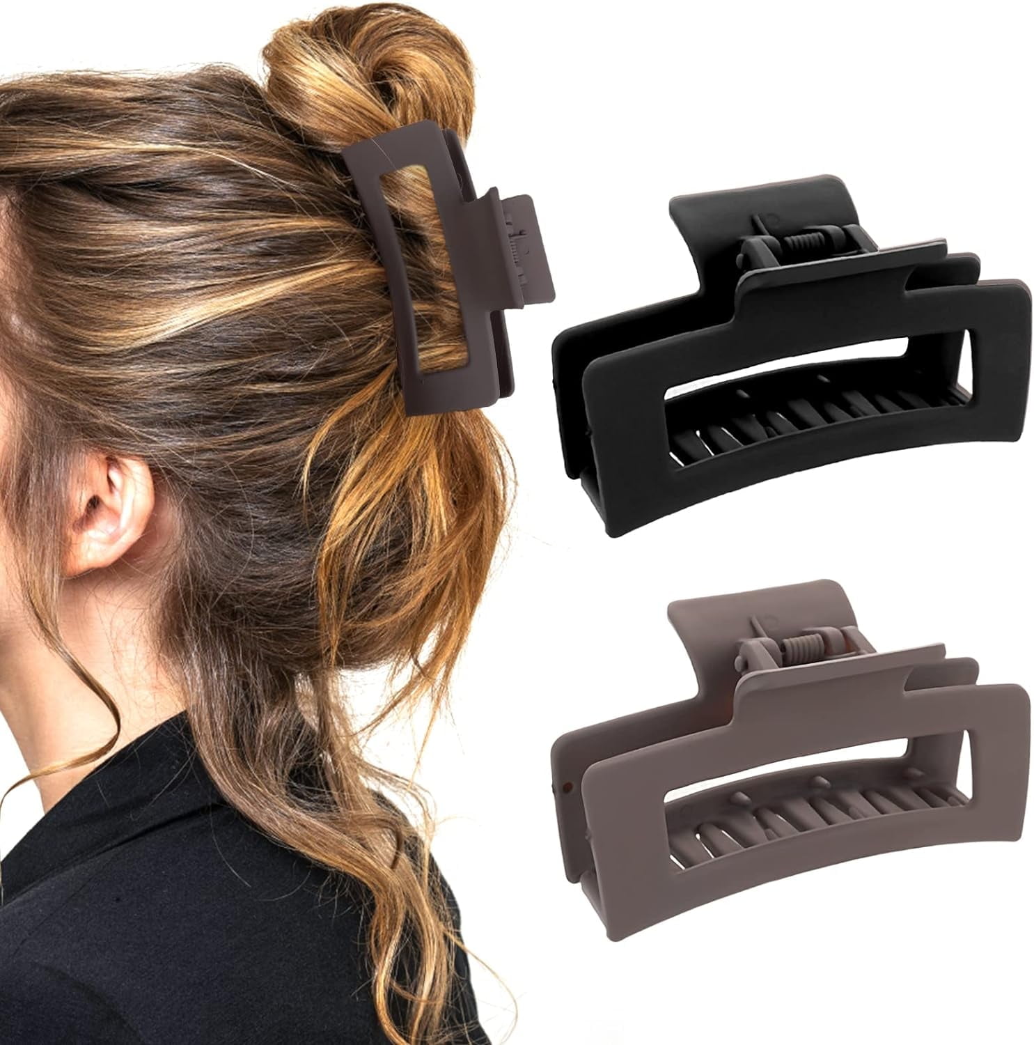 2 Pieces Square Claw Clips 3.5 Inch Medium Hair Claw Clips Matte Non-slip Hair Clamps Fashion Strong Hold Banana Clips Hair Styling Accessories for Women Girls Thick Thin Hair