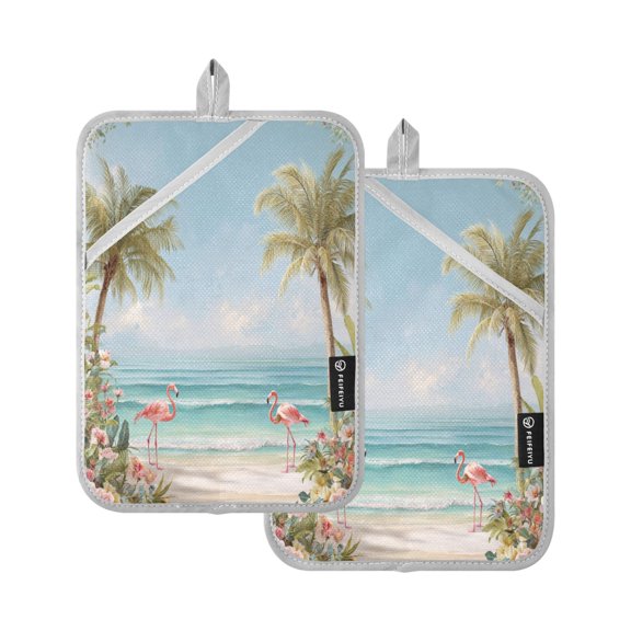2 Pieces Square Heat Insulation Pads Square Heat Insulation Gloves Oven Gloves Kitchen Gloves Cooking Gloves Heat Insulation Gloves 3d Wall Palm Trees