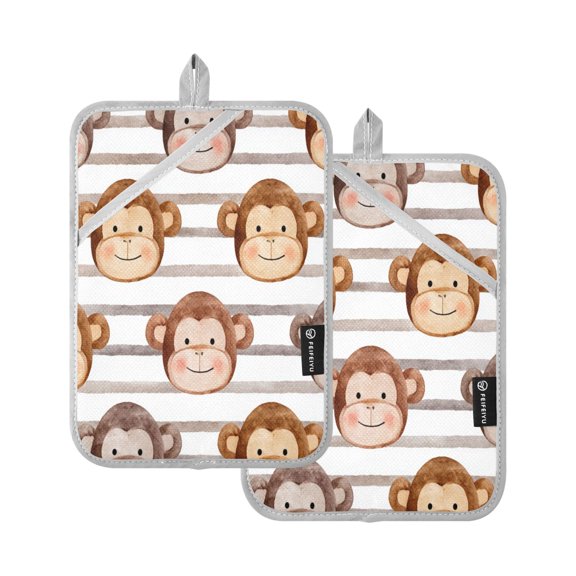 2 Pieces Square Heat Insulation Pads Square Heat Insulation Gloves Oven Gloves Kitchen Gloves Cooking Gloves Heat Insulation Gloves Cute Monkey Faces Backdrop
