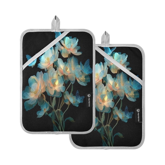 2 Pieces Square Heat Insulation Pads Square Heat Insulation Gloves Oven Gloves Kitchen Gloves Cooking Gloves Heat Insulation Gloves Flowers