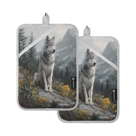 2 Pieces Square Heat Insulation Pads Square Heat Insulation Gloves Oven Gloves Kitchen Gloves Cooking Gloves Heat Insulation Gloves Gray Wolf