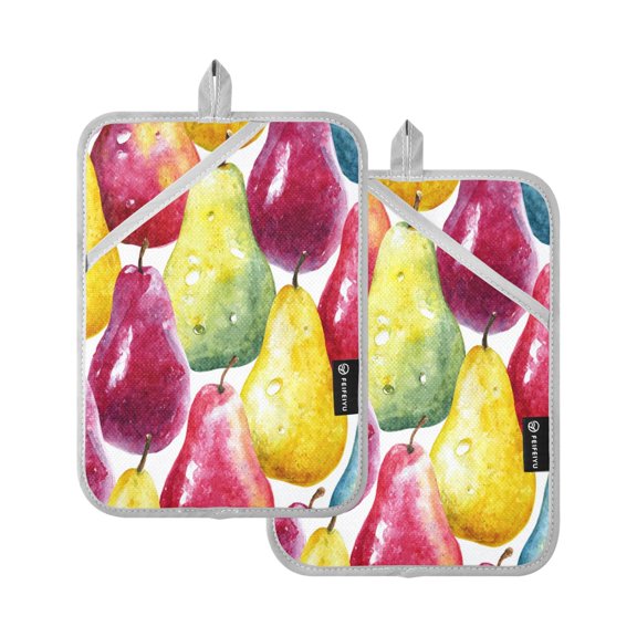 2 Pieces Square Heat Insulation Pads Square Heat Insulation Gloves Oven Gloves Kitchen Gloves Cooking Gloves Heat Insulation Gloves Watercolor Pear Mix Tones