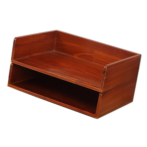 2 Pieces Stackable Desktop Document Organizer Shelf A4 Paper Storage Tray Solid Wood for Office Desk