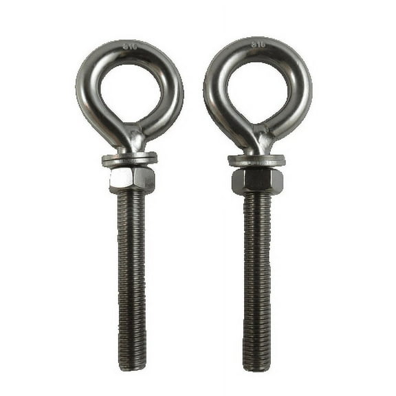 2 Pieces Stainless Steel 316 M12 Eye Bolt 12mm x 80mm (1/2" x 3 3/16") Marine Grade