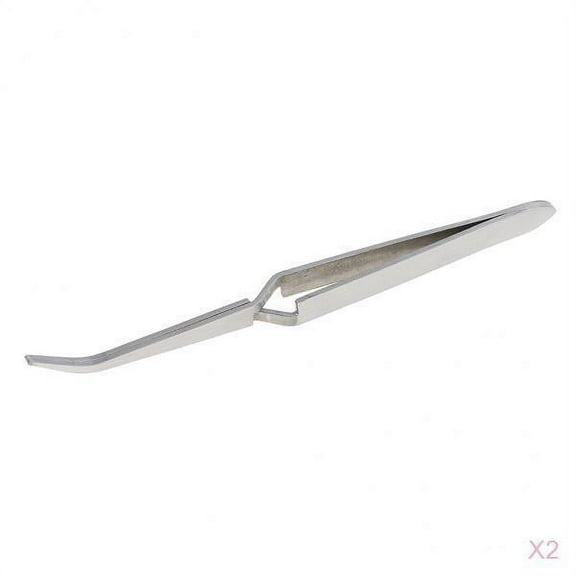 2 Pieces Stainless Steel Angle Tipped C Curve Manicure Nail Polish Pincher Tweezer