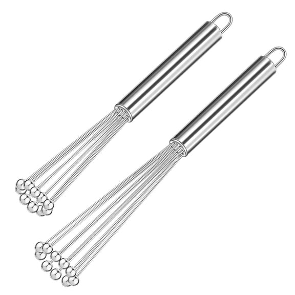 2 Pieces Stainless Steel Ball Whisk Wire Egg Whisk Set Kitchen Whisks for Cooking, Blending, Whisking, Beating, Stirring (10 Inch and 12 Inch)