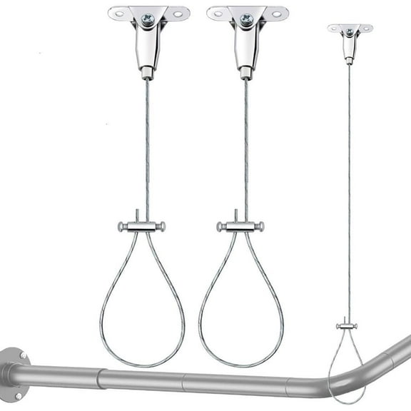 2 Pieces Stainless Steel Ceiling Mounted Shower Curtain Bracket Wire Rope
