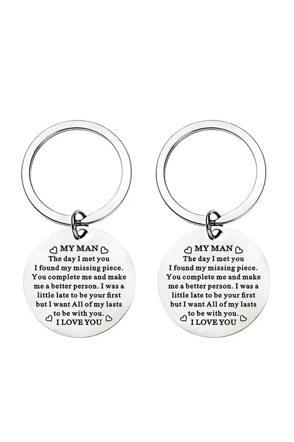 2 Pieces Stainless Steel Couple Keychains, Engraved "My for Man" Keychain for Husband or Boyfriend, Spouse I Love You Keychain, Durable Round Keychain Accessory, Unisex Gift for Women
