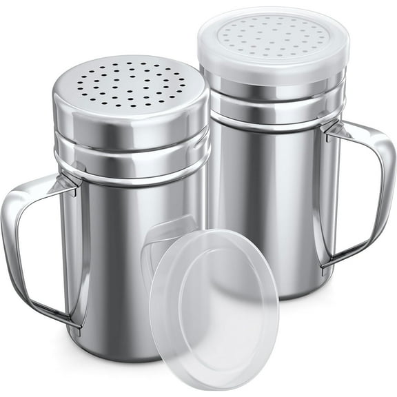 2 Pieces Stainless Steel Dredge Shaker,with Lid and Handle Salt and Pepper Shakers,Seasoning Pepper Shakersilvery