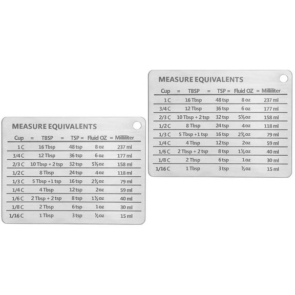 2 Pieces Stainless Steel Fridge Magnet Home Accessory Convenient Measure Equivalents Chart Measure Chart