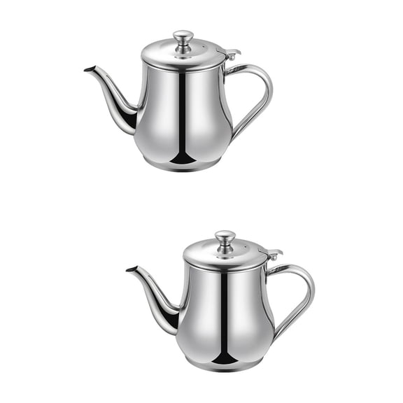 Set of 2 Stainless Steel Oil Pots with Lids, Metal Containers for Household Olive Oil and Grease Storage