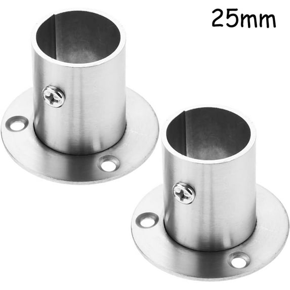 2 Pieces Stainless Steel Round Tube Bracket, Rod Flange Set, Wardrobe Rod Holder, Clothes Rail Rod Holder, Tie Rod End Bracket with Screws