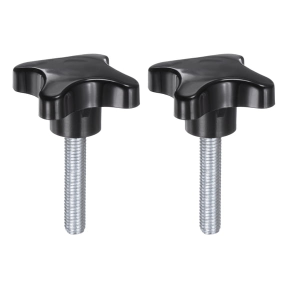 2 Pieces Star Knobs M10 x 45mm Plastic 4-Star Stud Knob Hand Tightening Clamping Screw Handle Black