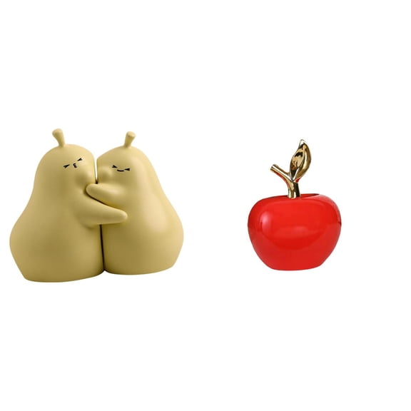 2 Pieces Statue Bookends Figurine Fine Ceramic Craft Lifelike Pear Design for Bookshelf Study Room Home Gift