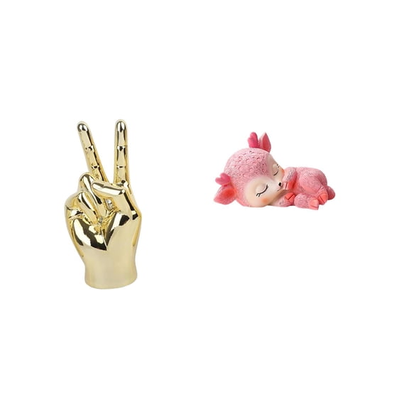 2 Pieces Statue Sculpture Deer Figurine Hand Gesture Resin Material Ideal for Home Living Room Desktop Decor