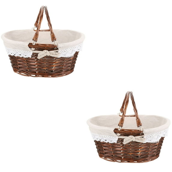 2 Pieces Storage Picnic Basket Snacks Serving Woven Shopping