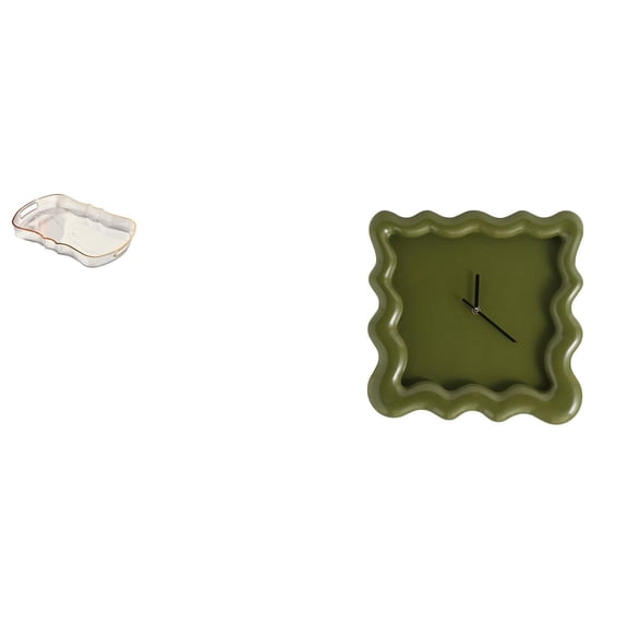 2 Pieces Storage Tray Rectangle Serving Tray Wall Clock PP Material Decorative for Bathroom Kitchen Living Room