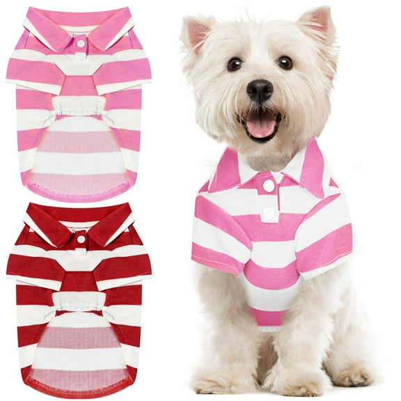 2 Pieces Stripe Dog Shirts Breathable T-Shirts for Small Dogs Cats Girl Boy Puppy Sweatshirt for Poodle Teacup (Pink+Red,Medium)