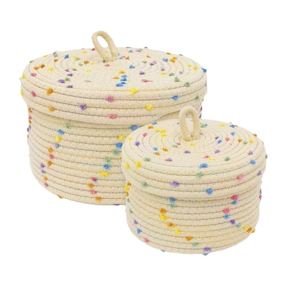 2 Pieces Sturdy Cotton Rope Baskets With Lid for Multipurpose Household Use