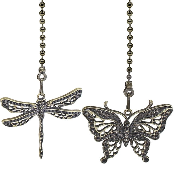 2 Pieces Sturdy Metal Ceiling Fan Pull Chains With Dragonflies And Butterfly Pendants For Elegant Interior Designs