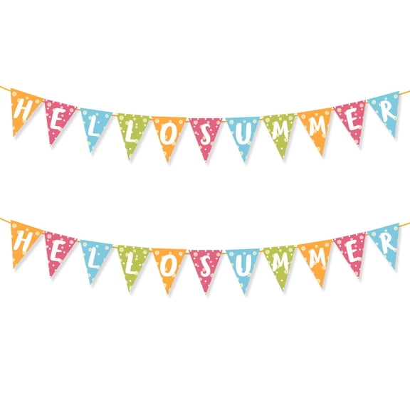 2 Pieces Summer Beach Patterns Banner, Colorful Summer Bunting Banner, Summer Birthday Beach Pool Party Banner-style:style3;
