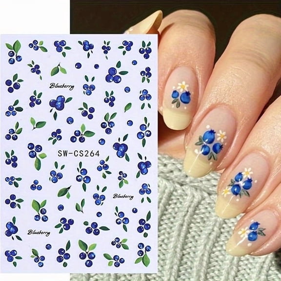 2 Pieces Summer Fruit Nail Art Stickers - Self-Adhesive Nail Wraps with Strawberry, Blueberry, Lemon Designs for DIY Manicure Decals