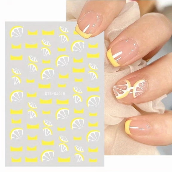 2 Pieces Summer Lemon 3D Nail Art Stickers - Vibrant Fruit Pattern Nail Decals for DIY Nail Art, Compatible with Natural and Artificial Nails