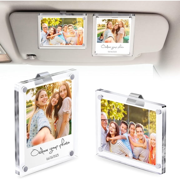 2 Pieces Of Sun Visor Car Picture Holder Magnetic 6cm X 8.9cm Car Sun Visor Photo Clip Horizontal And Vertical Photo Display Wallet Size Transparent Acrylic Car Photo Frame Car Accessories