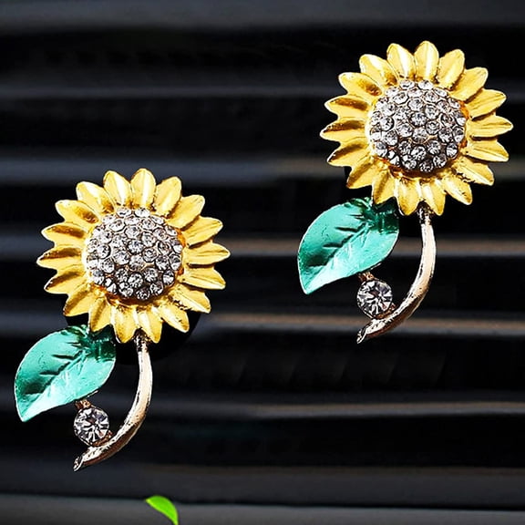 2 Pieces Sunflower Air Vent Clips Bling Sunflower Car Accessories Cute Car Air Freshener Rhinestone Gift Decorations Charm Car Clip Interior Air Vent Decor