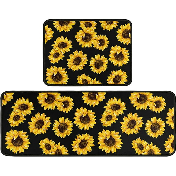 2 Pieces Sunflower Kitchen Decoration Rug Set, Washable Waterproof Kitchen Mats and Kitchen Sink Runner Rug, Farmhouse Style Decor Indoor 17" x 47" + 17" x 30"
