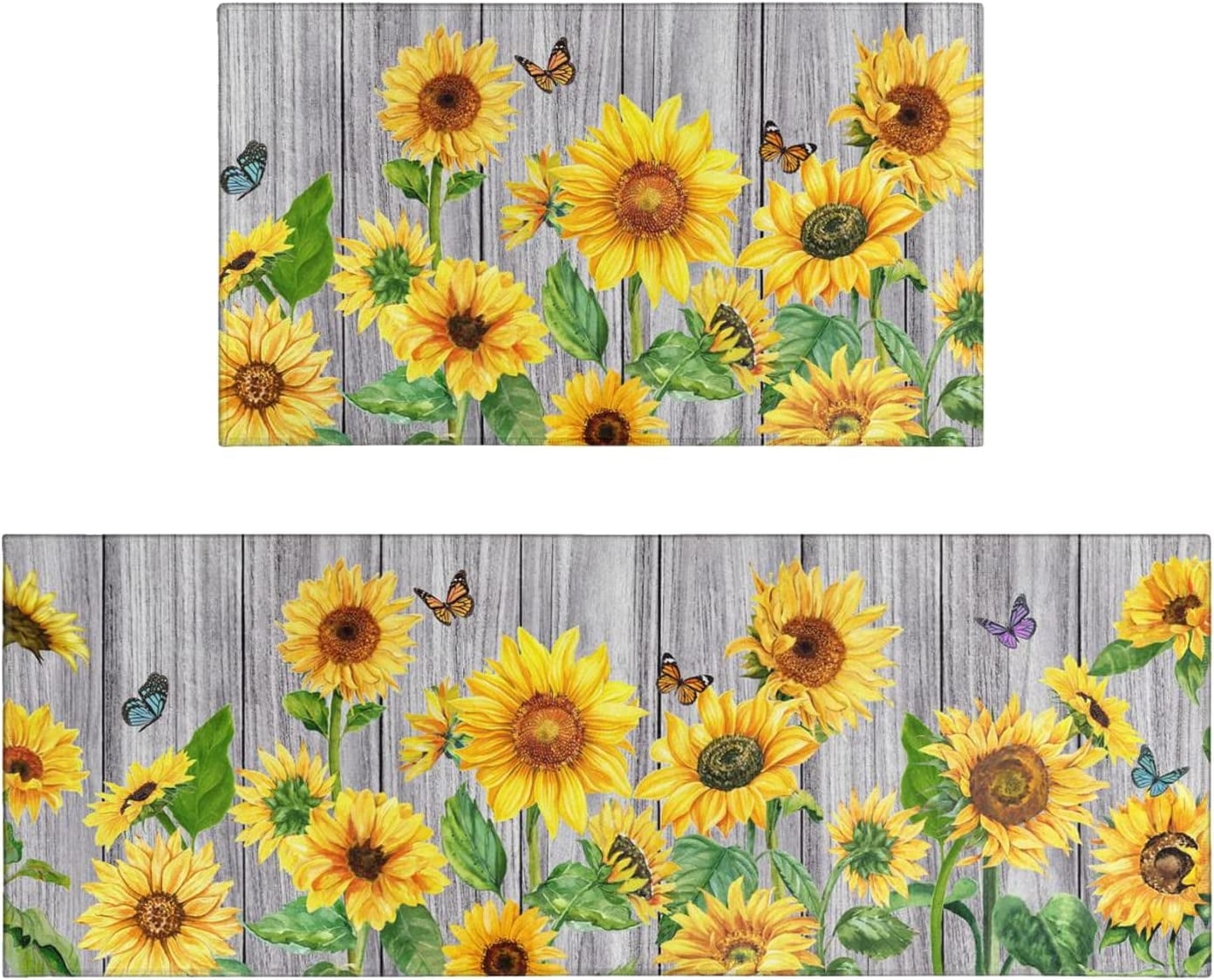 2 Pieces Sunflower Kitchen Rugs and Mats Sunflower on The Wooden