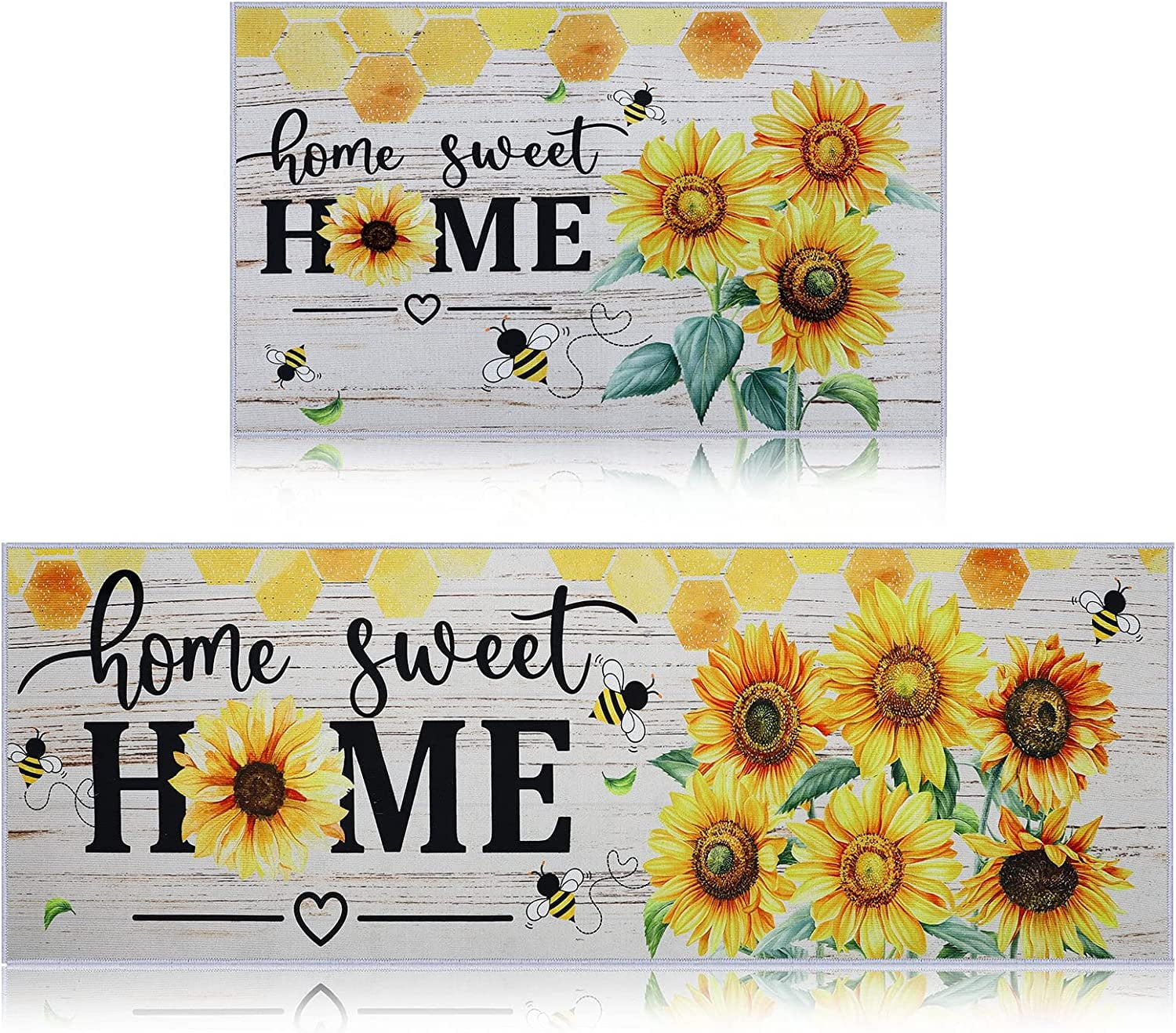 2 Pieces Sunflower Kitchen Rugs Set Kitchen Mats Non Slip Rubber Backing Area Sunflower Rug Home Sweet Home Doormat Washable Indoor Outdoor Floor Mats Country Kitchen Decor, 17 x 30, 17 x 47