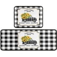 thumbnail image 1 of 2 Pieces Sunflower Truck Decor Kitchen Mat Buffalo Plaid Kitchen Rugs Set Black and White Rug, Water Absorb Microfiber Mat Checkered Rug for Kitchen,17"x 47"+17" x 23, 1 of 5